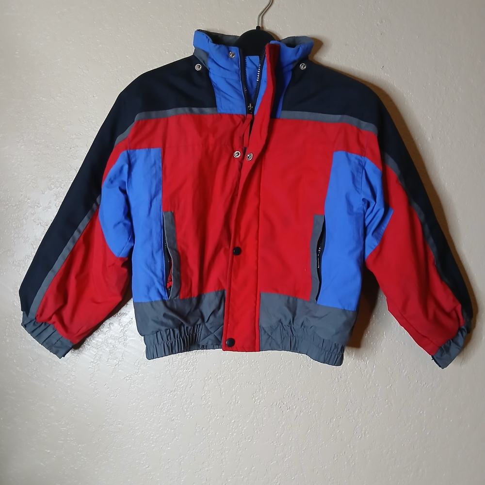 Vintage Boys HONOR Puffer Coat Red Blue & Black Size 8 M